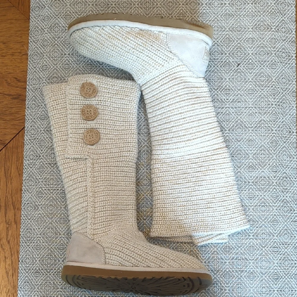 UGG Cardy Cream Knit Button Winter Boots